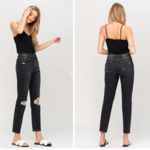 Flying Monkey Vervet Black Distressed 11" Rise Remi Mom Jeans 26 - Picture 2 of 10